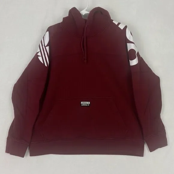 Adidas Sweater Mens Medium Burgundy Red Hoodie Logo Pullover Sweatshirt Casual - Picture 1 of 10